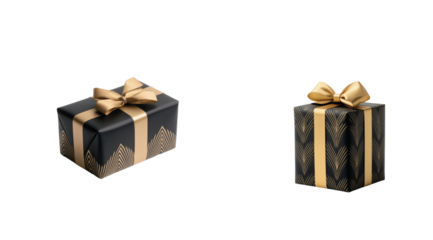 Black gift boxes with elegant gold bows 3d
