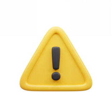 Icono Cartel de alerta 3D en caricatura, marca de atenci&oacute;n. Icono de se&ntilde;al de alerta 3D en estilo caricatura, marca de atenci&oacute;n. Tri&aacute;ngulo amarillo con signo de exclamaci&oacute;n aislado sobre fondo blanco.
