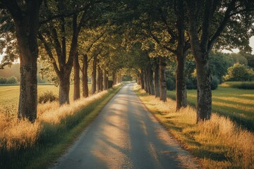 Fototapeta premium Sunny Country Road Through Trees
