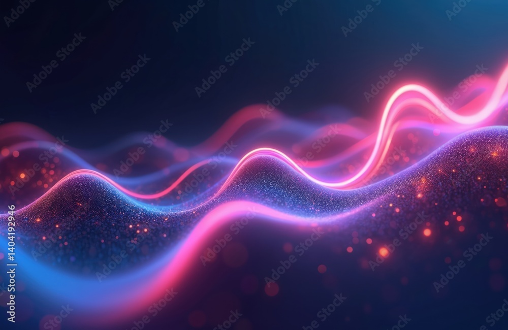 Poster abstract digital artwork vibrant energy flow. glowing neon light trails, waves move, creating dynami
