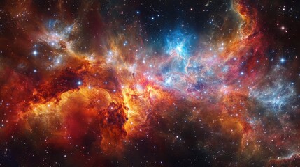 A breathtaking view of a vibrant star-forming nebula, showcasing swirling clouds of gas and dust.