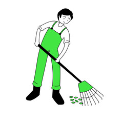 sweeping the yard of organic waste