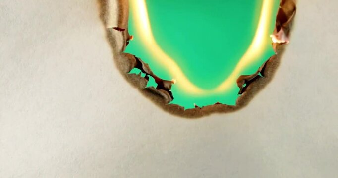 Paper Burning. Macro, Burning Paper, Punch Hole, Transition. Burn Green Screen Professional Background Animation - 4K/HD