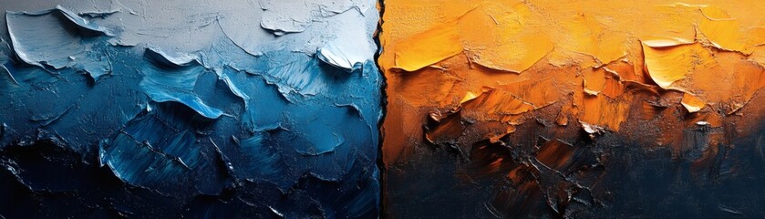 Fototapeta premium Abstract impasto painting with blue and orange colors