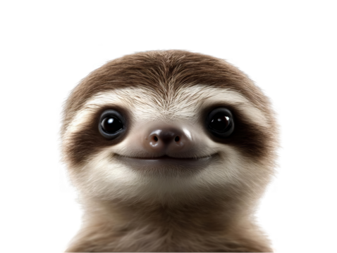 Adorable Sloth Smiling Face Isolated on Transparent Background Photo