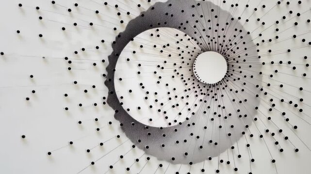 Artful display of string and pins creating a mesmerizing pattern in a modern gallery space Generative AI