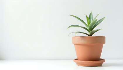 Obraz premium a red terracotta pot with Snake Plant, Spider Plant, Peace Lily, Aloe Vera, Pothos, Rubber Plant, ZZ Plant, Philodendron, Succulents, Fern pot, on a white surface and white background