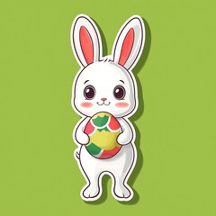 Fototapeta premium Cute Easter bunny holding decorated egg