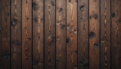 Naklejka premium Dark brown wooden planks background, wallpaper. Old grunge dark textured wood background. Brown pine wood paneling. Vertical wood planks for wall design. Perfect background for product demo, design,