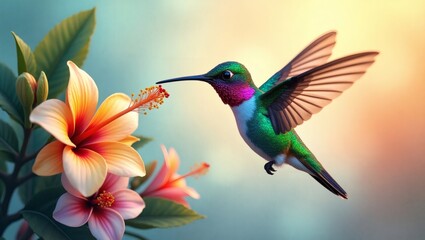 hummingbird feeding on a hibiscus flower