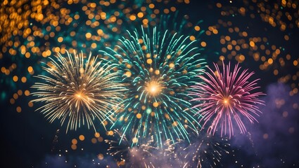 Naklejka premium a dazzling fireworks display explodes in the night sky, illuminating the darkness with vibrant colors