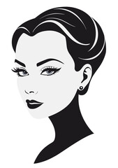 Illustration of woman's half profile with long hair gathered up away from face. Hairstyle 1940s.