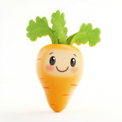 Cute cartoon 3d friendly carrot with big eyes and cheerful expression on white background