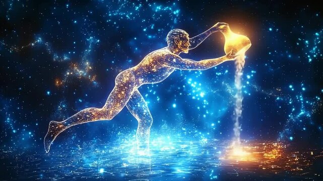 Aquarius water bearer constellation shining with cosmic glow