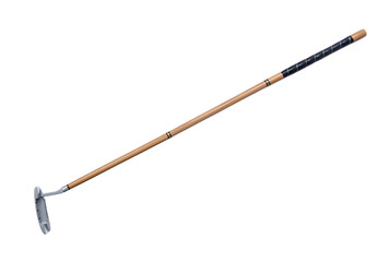 One wooden golf club in air isolated on white