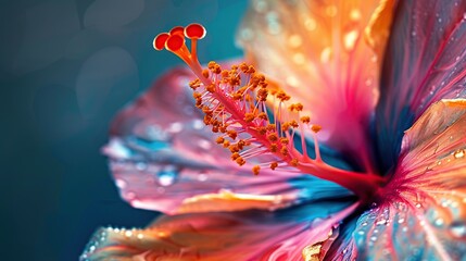 Macro photograph of blooming flowers in vibrant tones and lush greenery