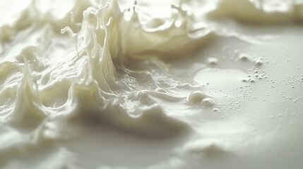 Close-up of splashing milk creating dynamic shapes against a smooth white background