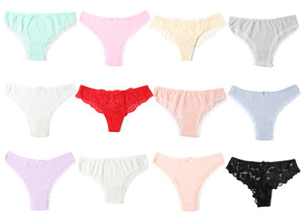 Many different panties isolated on white, set
