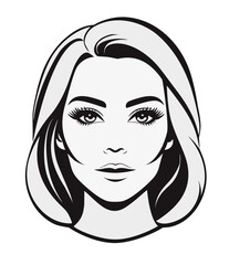 Woman's face with shoulder length hair parted and swept on the side. Look in the style of 1970s.