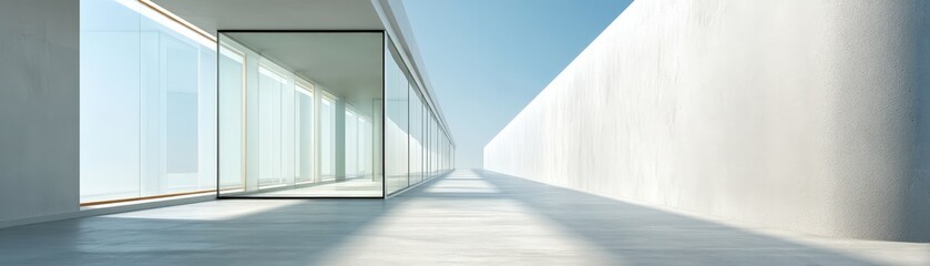 Obraz premium Modern Office Hallway with Bright Lighting and Minimalist Design