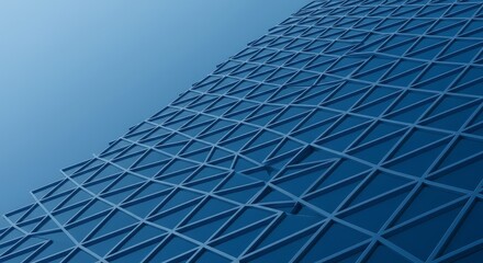 Modern blue geometric pattern of building facade in sunlight