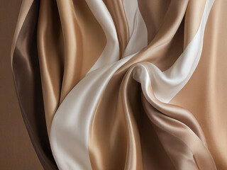 Elegant Silk Satin Fabric Background with Mocha Mousse 2025 Gradient, Drapery Flow, and Soft Neutral Tones