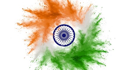 Vibrant explosion of the indian flag colors with the ashoka chakra center