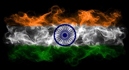 Indian Flag Embodied in Ethereal Smoke on Black Background - Patriotic Display