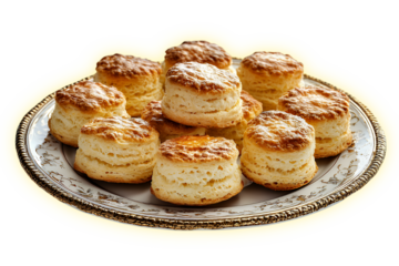 Platter of freshly baked golden-brown biscuits.