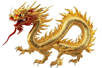 Golden Dragon Illustration Isolated on Transparent Background