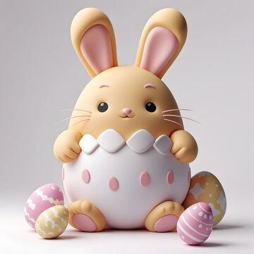 easter beige bunny with eggs