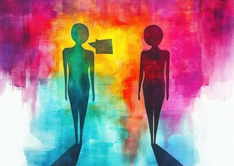 Colorful Graphic Design Dialogue Between Two People Communication in Cyberspace Discussion on Social Media