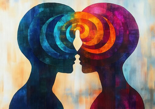 Psychological Therapy Artistic Visualization Human Mind Dual Silhouette Watercolor Inspiration Empathy Communication