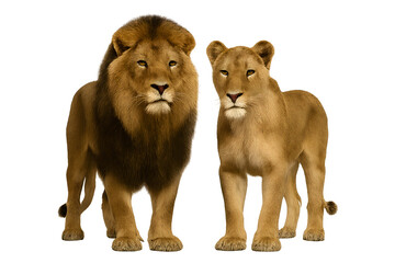 Obraz premium Lion and lioness standing together, transparent background