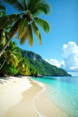 Obraz premium Serene West Sumatra beach; swaying palm trees, turquoise water, exotic, scenic