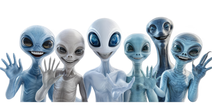 Digital Illustration Of Smiling Aliens With Transparent Background - Powered by Adobe
