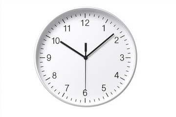 Time displayed on a simple wall clock showing ten o'clock and two minutes in a minimalistic design