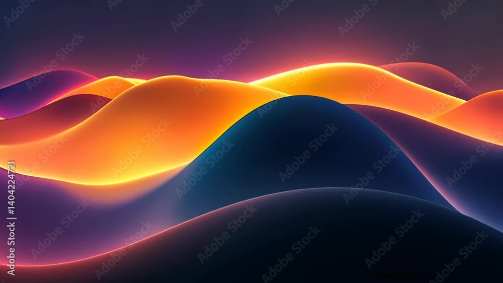 Poster vibrant undulating waves of color create an enchanting landscape at dusk, filled with dynamic hues a