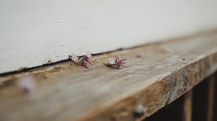 Delicate Purple Flowers on Weathered Wooden Surface