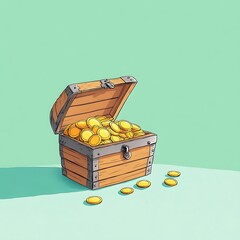 Treasure Chest Overflowing with Gold Coins