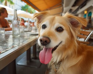 Dog at Outdoor Cafe.