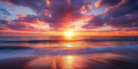 Obraz premium Serene Ocean at Sunset with Vibrant Colors and Soft Clouds