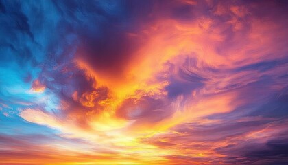 Obraz premium Vibrant Sunset Sky with Swirling Clouds in Impressionist Style
