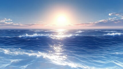 Obraz premium Calm Seascape Under Bright Sunlight with Gentle Waves and Clear Horizon