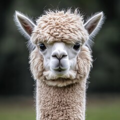 Fototapeta premium Charming Close-Up Portrait of Fluffy Alpaca with Soft Features