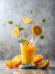 Fresh orange juice splash with fruit and mint