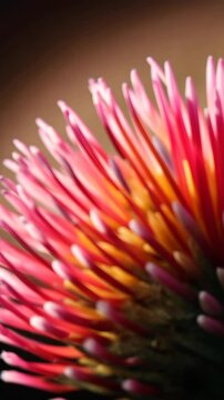 Close-up of a brightly colored flower with pink petals and a yellow center showcasing intricate textures and natural beauty.