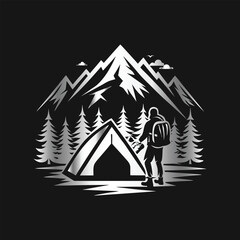 Hiking Adventure Logo  Vintage Mountain Badge Design Vector for Outdoor Exploration Branding.
