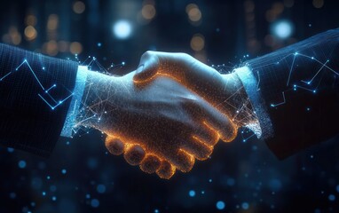 Digital Handshake in Cyberpunk Futuristic Environment with Artificial Intelligence and Machine Learning