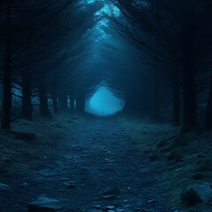 Gloomy Forest Path at Night